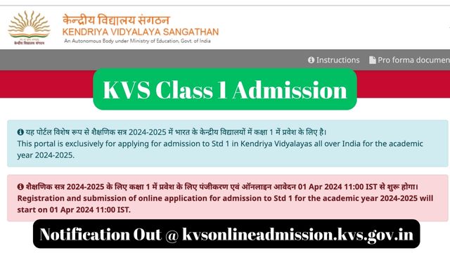 KVS Class 1 Admission 2024-25 